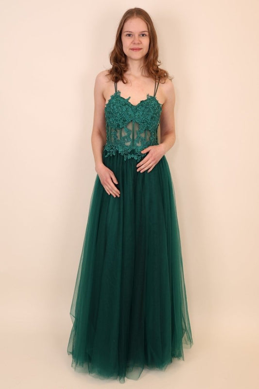 Tüllkleid mit Korsett, dunkelgrün - Dein Kleiderladen