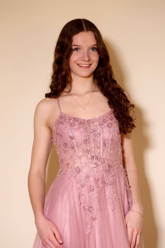 Tüllkleid mit transparenter Spitzen - Corsage und Schnürung, rosa - Dein Kleiderladen