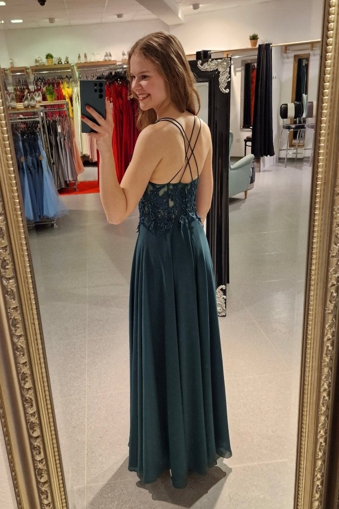 Ballkleid mit besticktem Korsett & Schlitz, dunkelgrün - Dein Kleiderladen