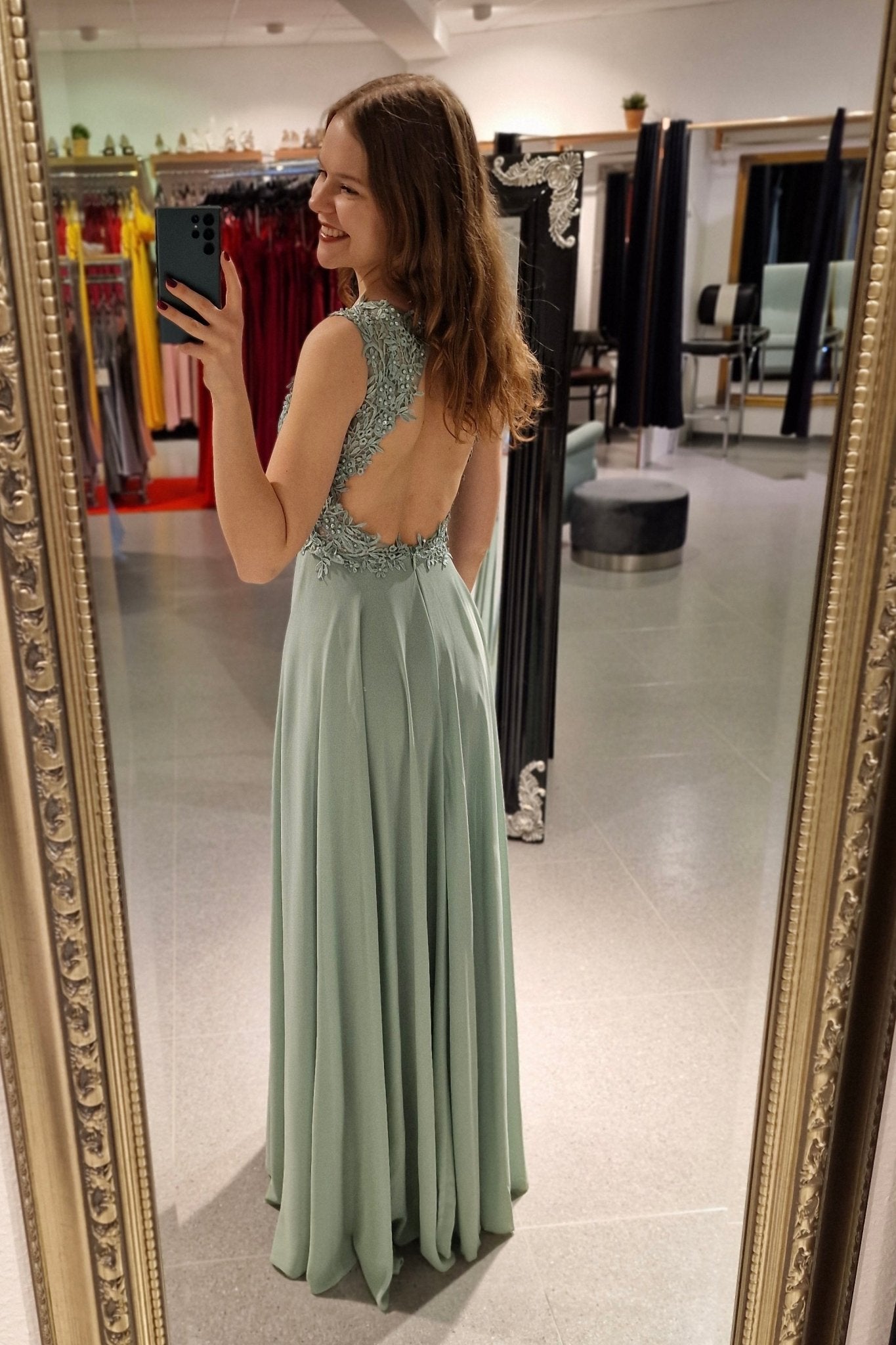 Abendkleid mit Schlitz, mint - Dein Kleiderladen