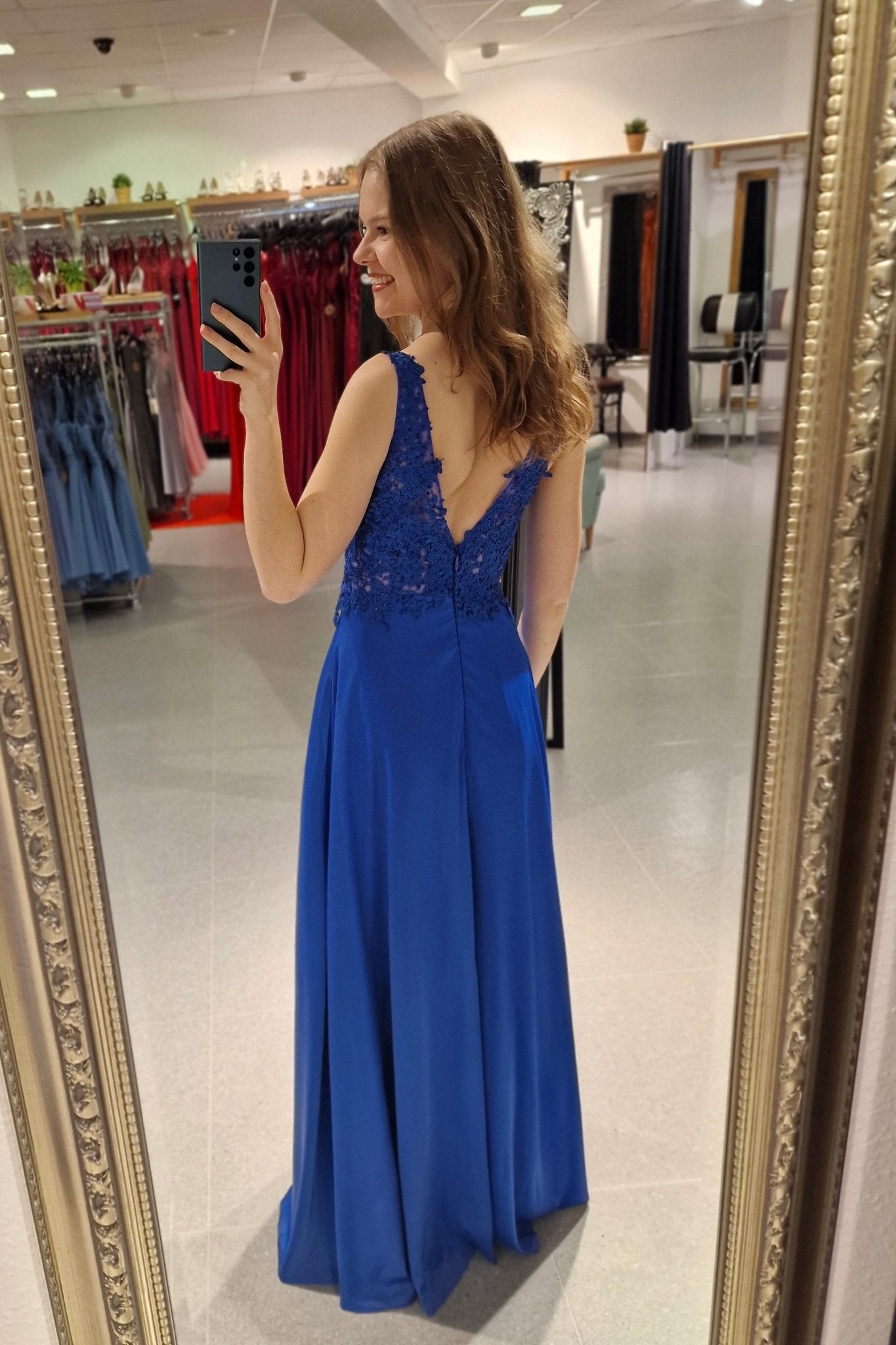 Abendkleid mit Spitze, dunkelblau - Dein Kleiderladen