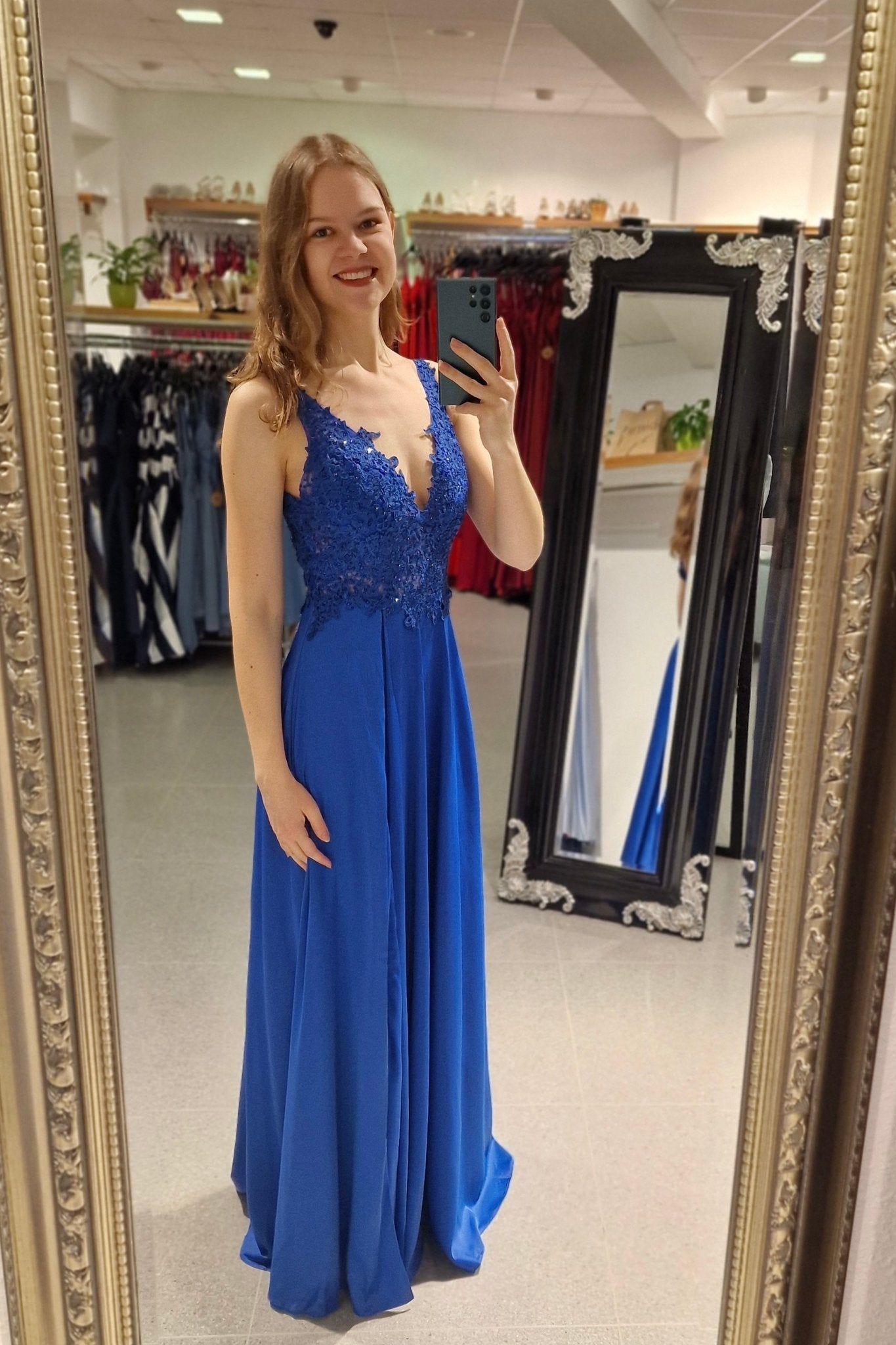 Abendkleid mit Spitze, dunkelblau - Dein Kleiderladen