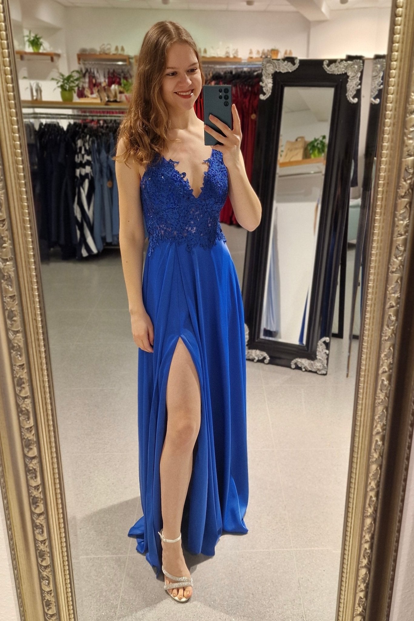 Abendkleid mit Spitze, dunkelblau - Dein Kleiderladen