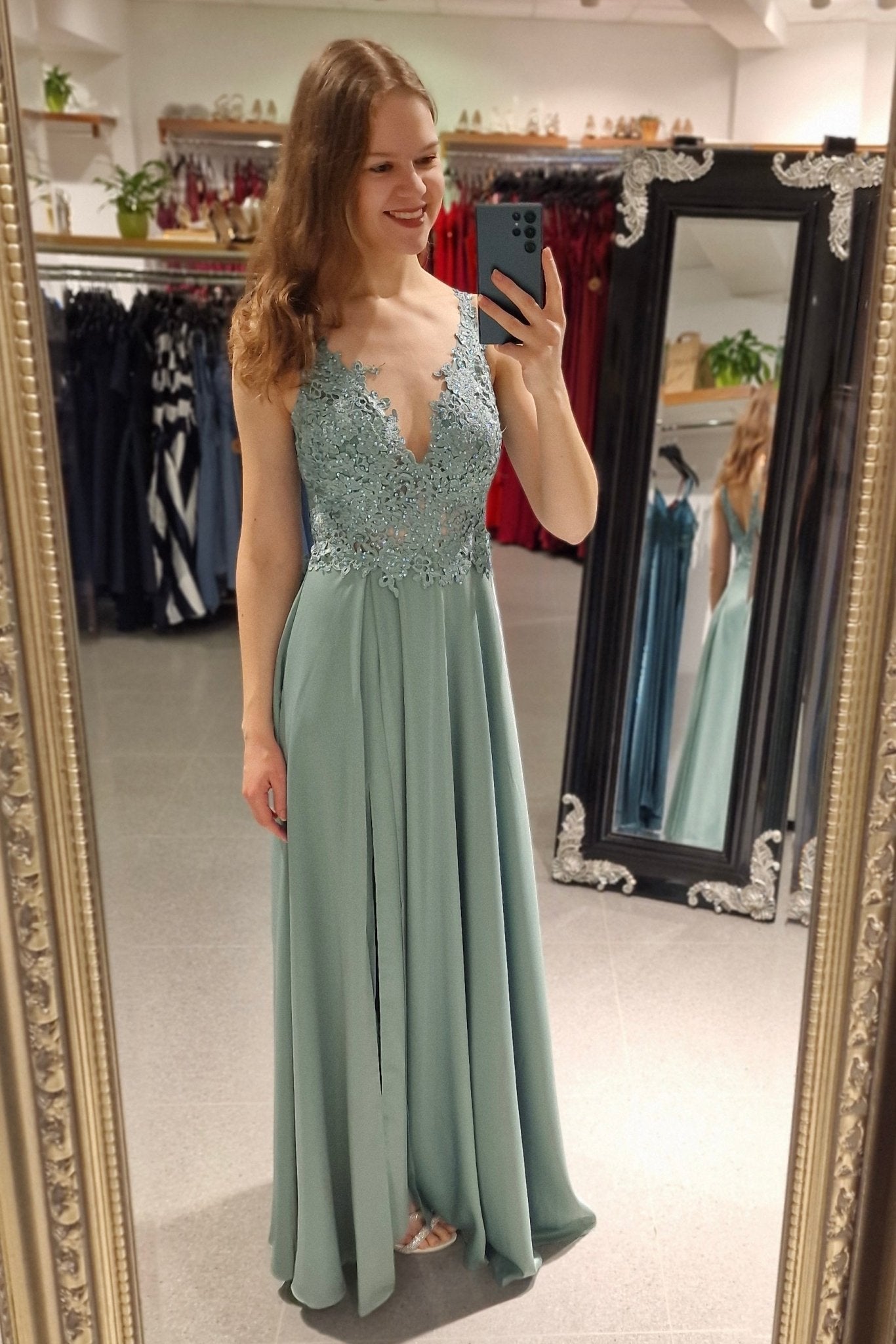 Abendkleid mit Spitze, mint - Dein Kleiderladen