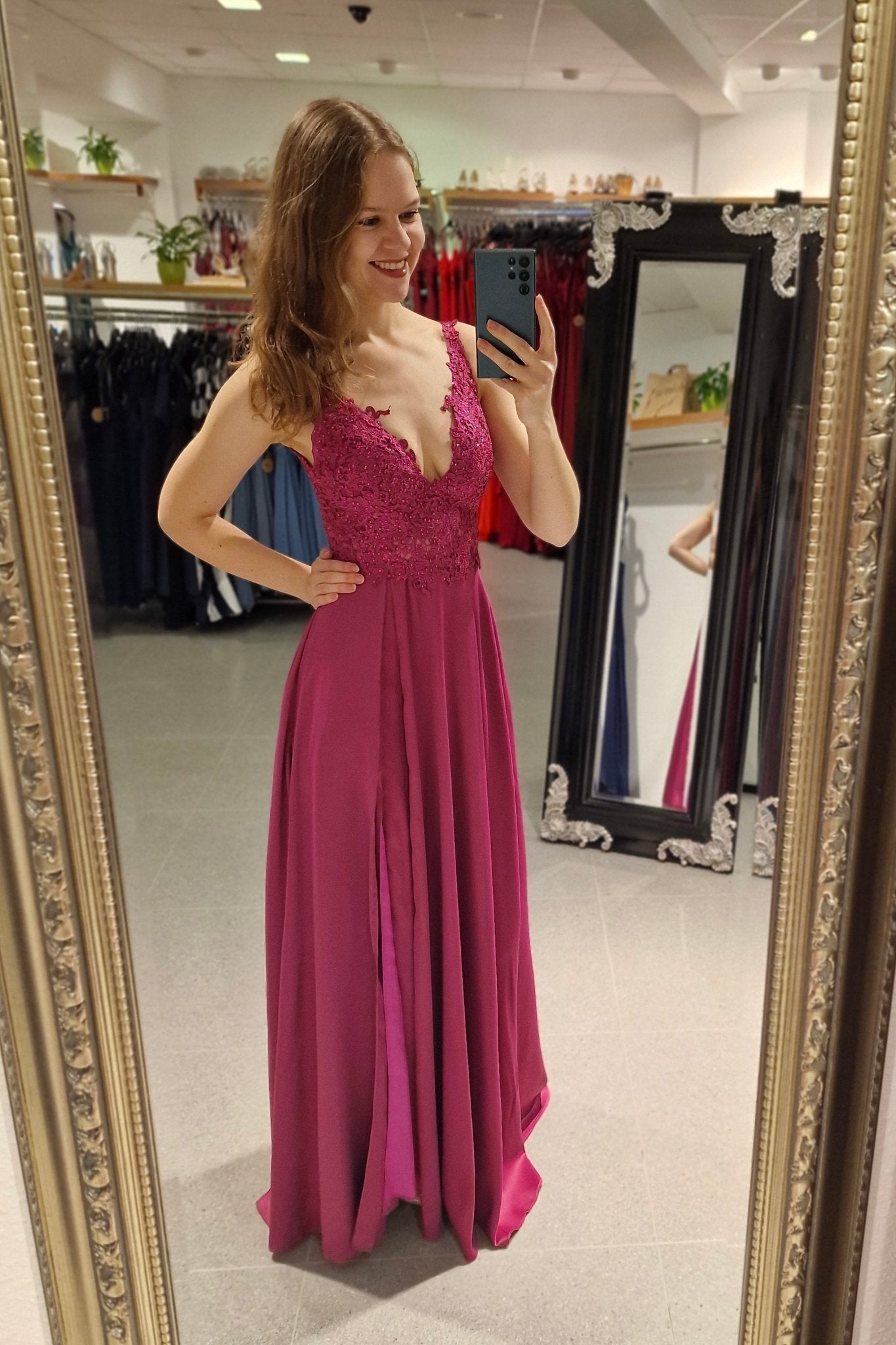 Abendkleid mit Spitze, pink - Dein Kleiderladen