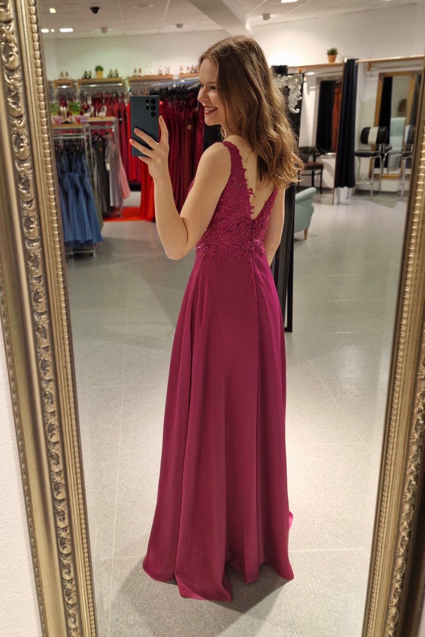 Abendkleid mit Spitze, pink - Dein Kleiderladen