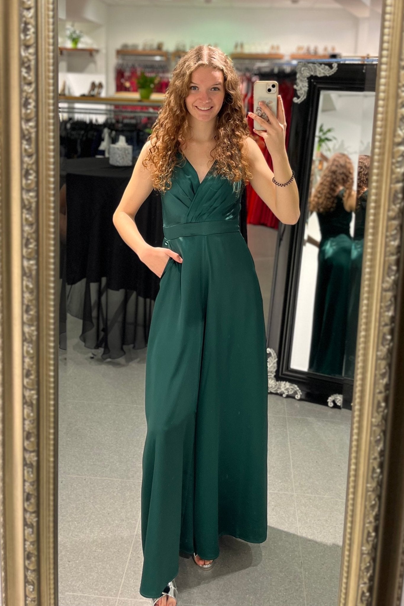 Satin-Jumpsuit dunkelgrün - Dein Kleiderladen