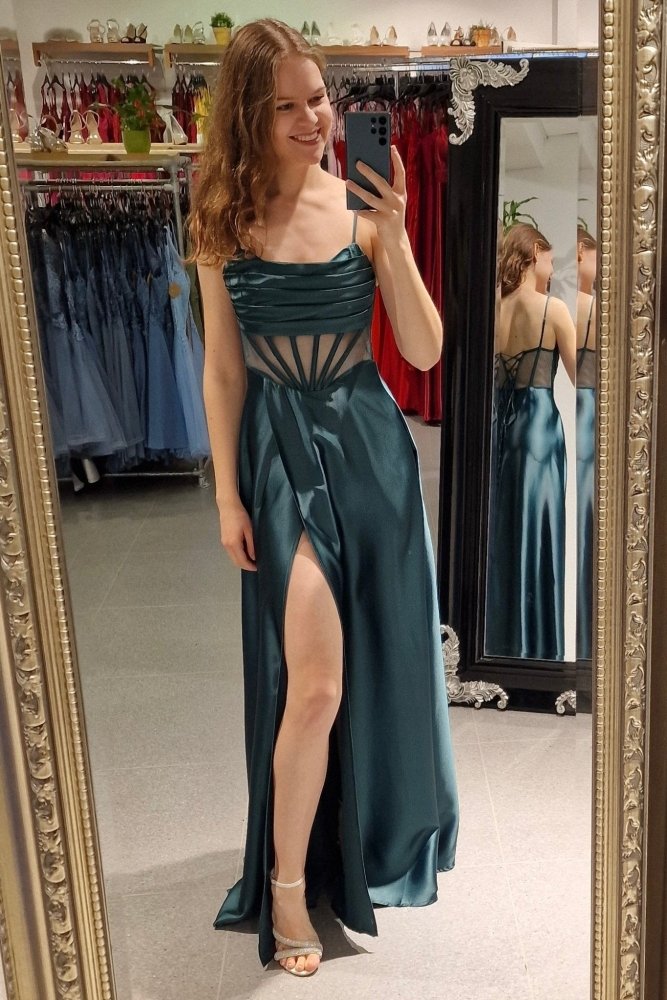 Ballkleid - Abendkleid mit Schnürung, dunkelgrün - Dein Kleiderladen