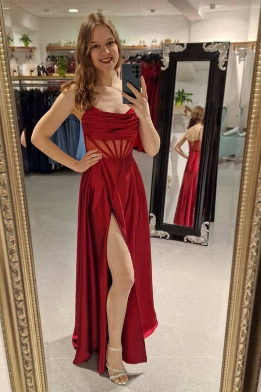 Ballkleid - Abendkleid mit Schnürung, dunkelrot - Dein Kleiderladen