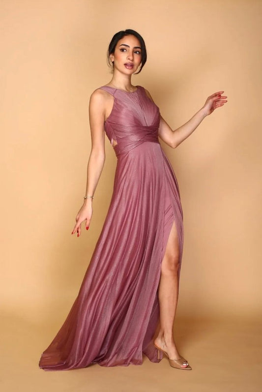 Ballkleid mit Schlitz, altrosa - Dein Kleiderladen