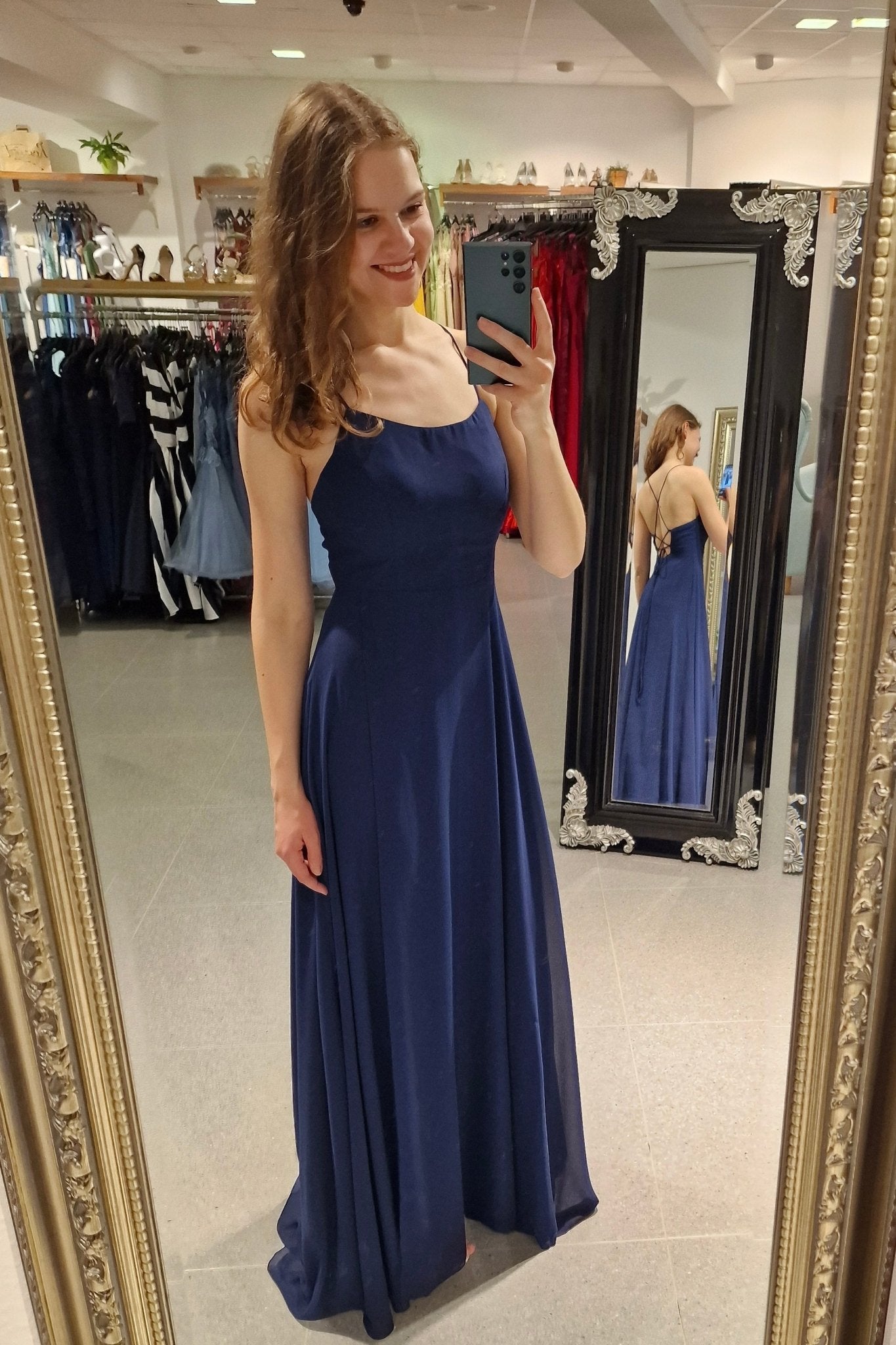 Ballkleid mit Schlitz und Schnürung, marineblau - Dein Kleiderladen