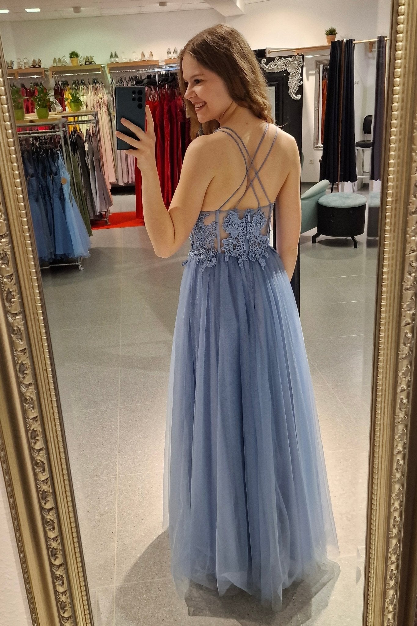 Ballkleid mit Tüll, blau - Dein Kleiderladen