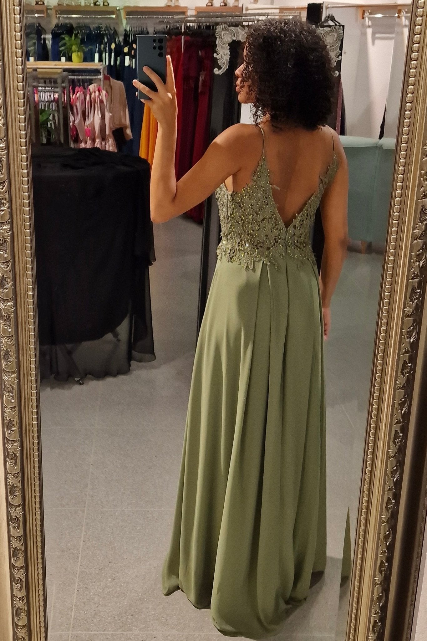 elegantes Ballkleid, oliv - Dein Kleiderladen
