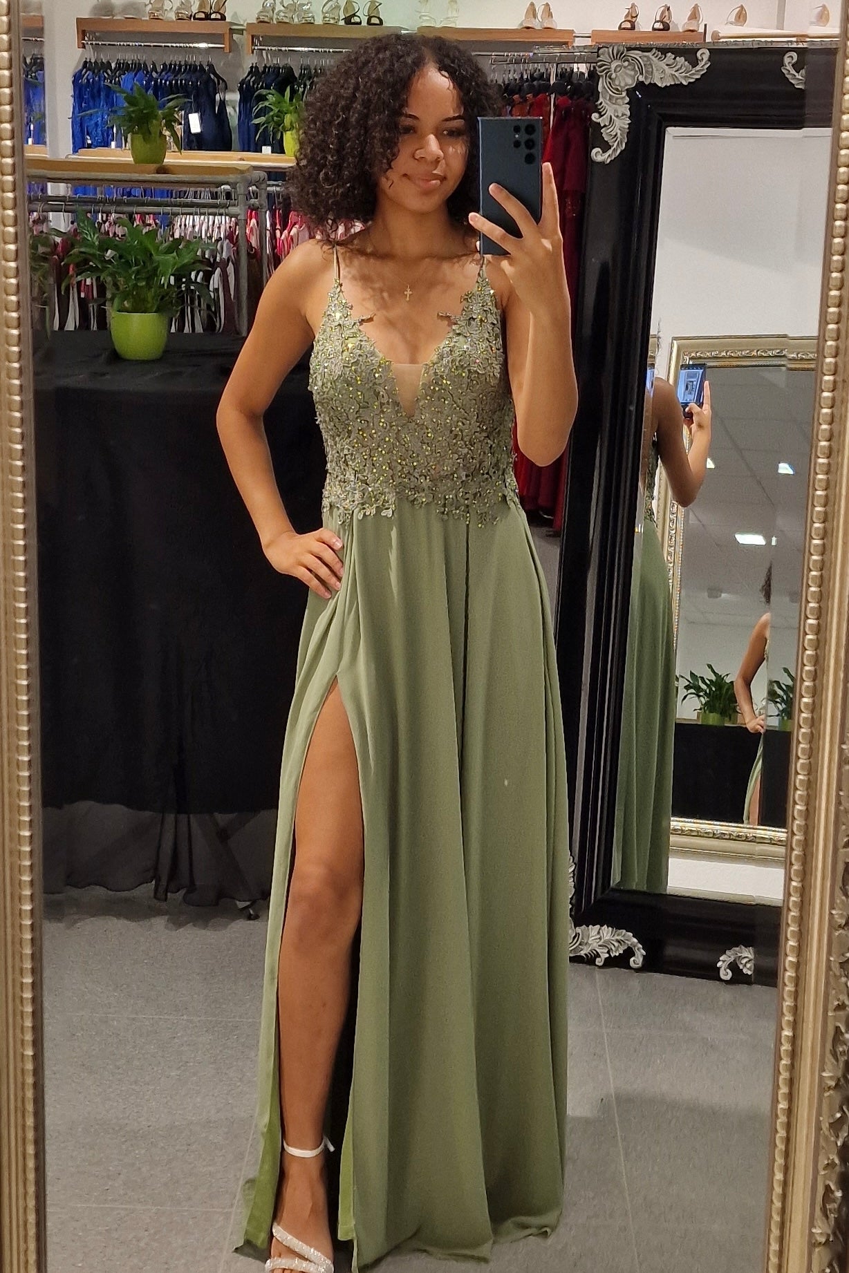 elegantes Ballkleid, oliv - Dein Kleiderladen
