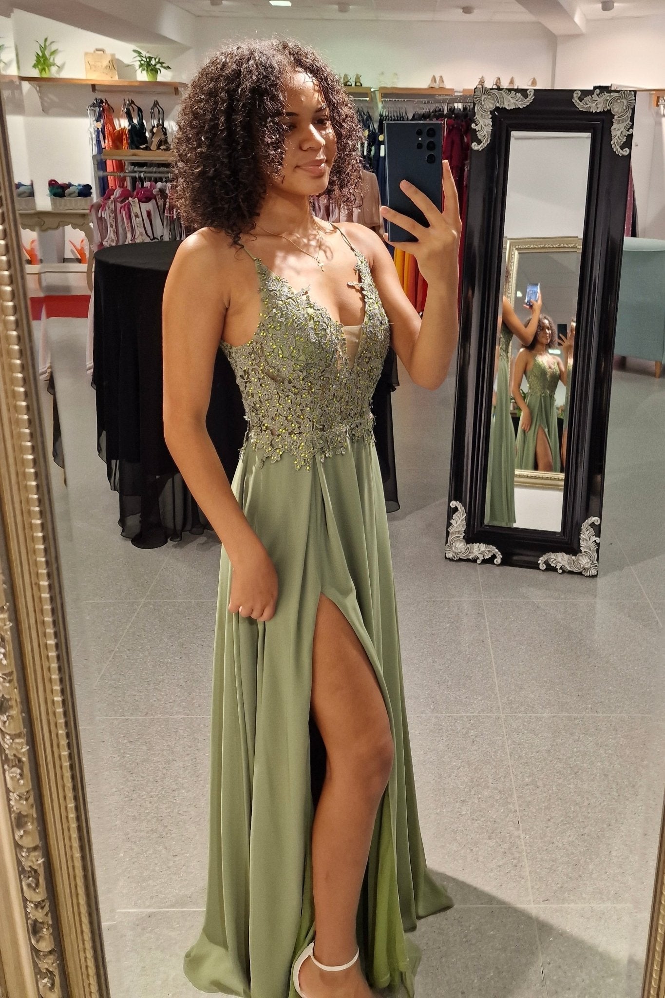 elegantes Ballkleid, oliv - Dein Kleiderladen