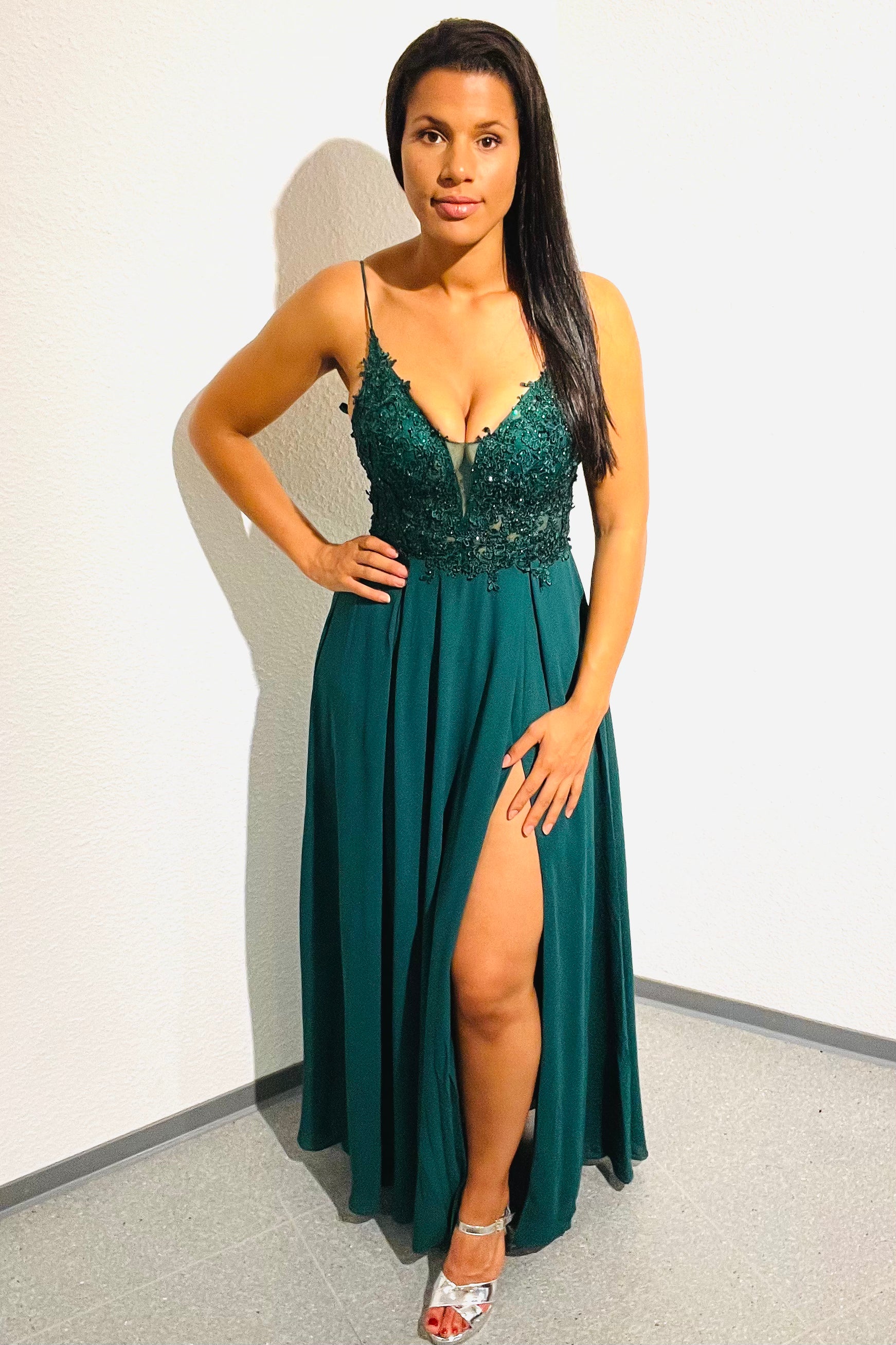 elegantes Ballkleid, dunkelgrün - Dein Kleiderladen