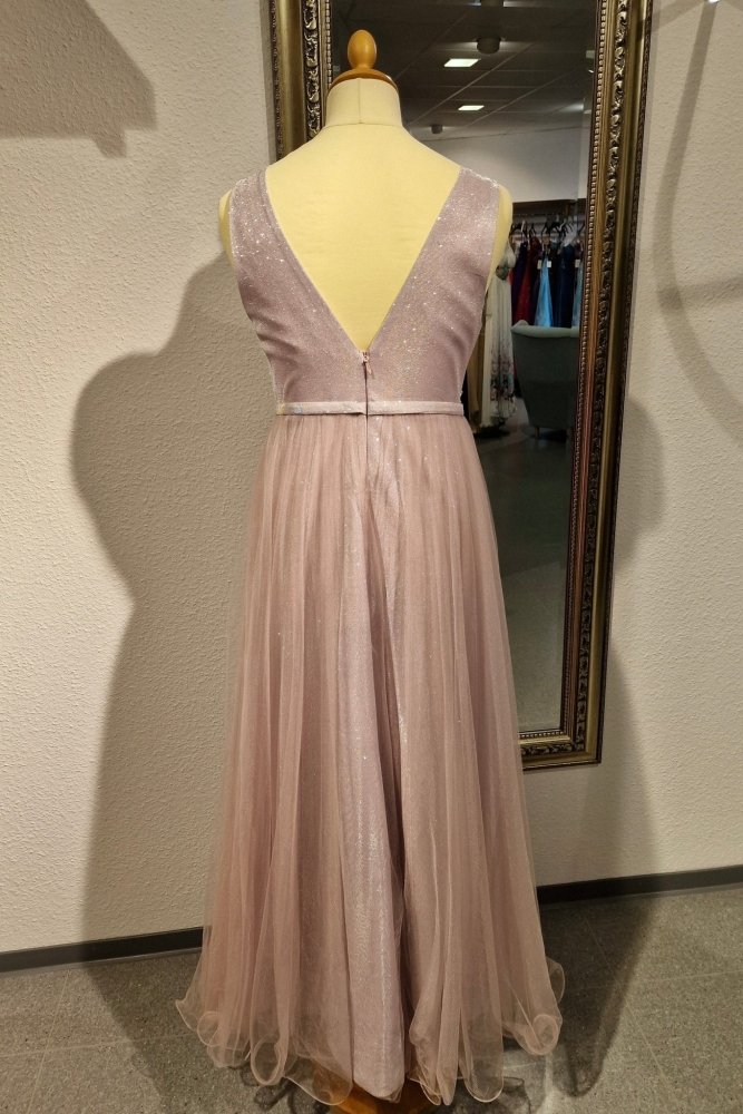 Funkelndes langes Tüllkleid floralen Bestickungen, altrosa - Dein Kleiderladen