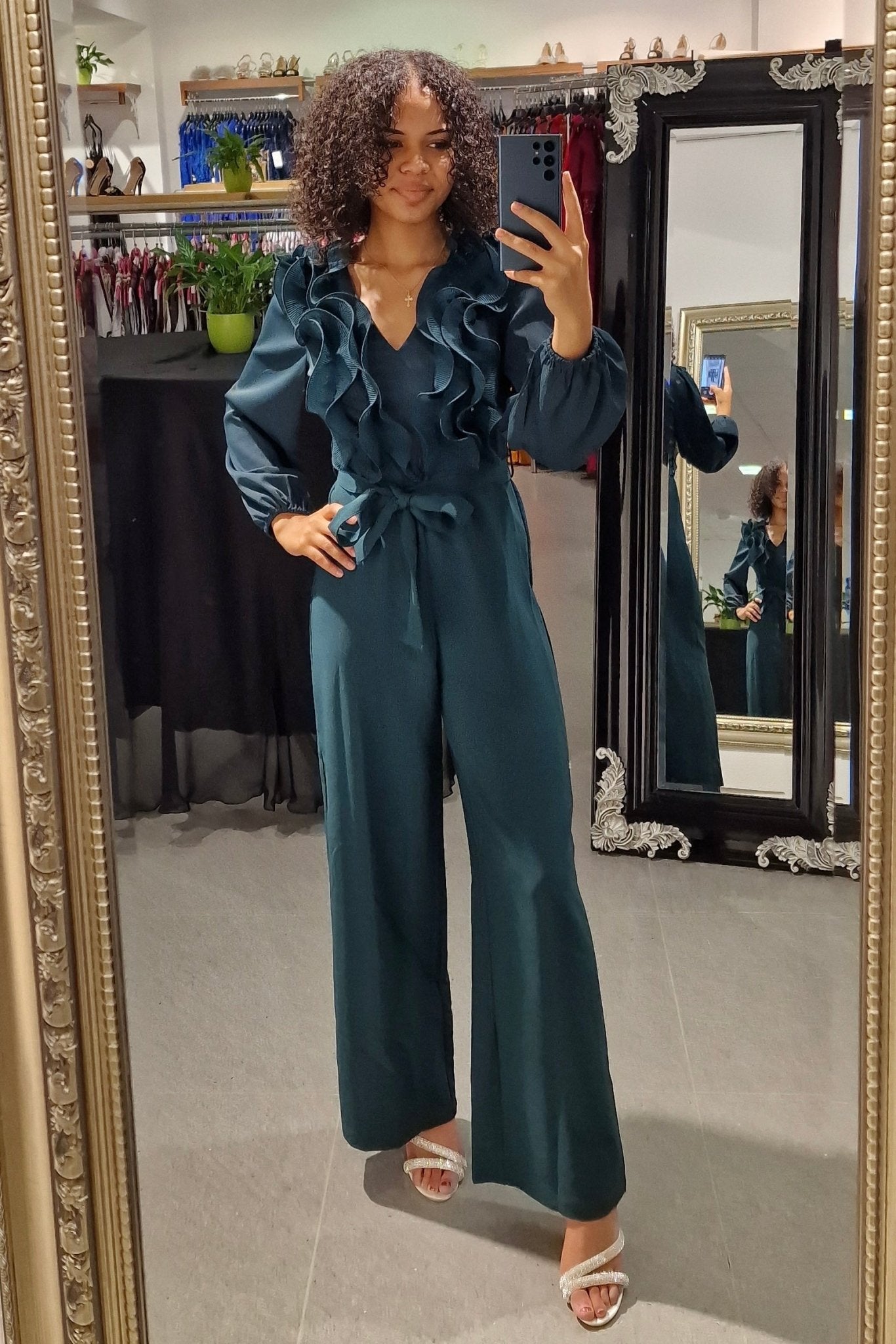 Jumpsuit mit langen Ärmeln, dunkelgrün - Dein Kleiderladen