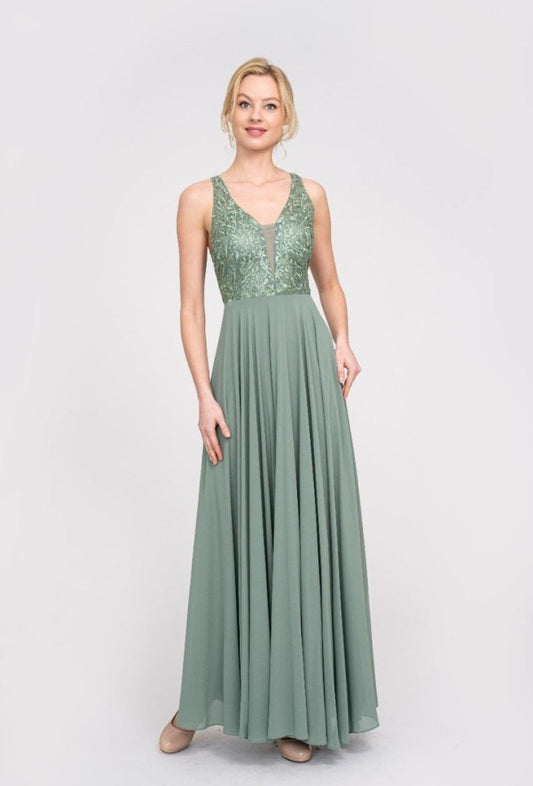 Langes Kleid mit floraler Spitze, hellgrün/salbei - Dein Kleiderladen